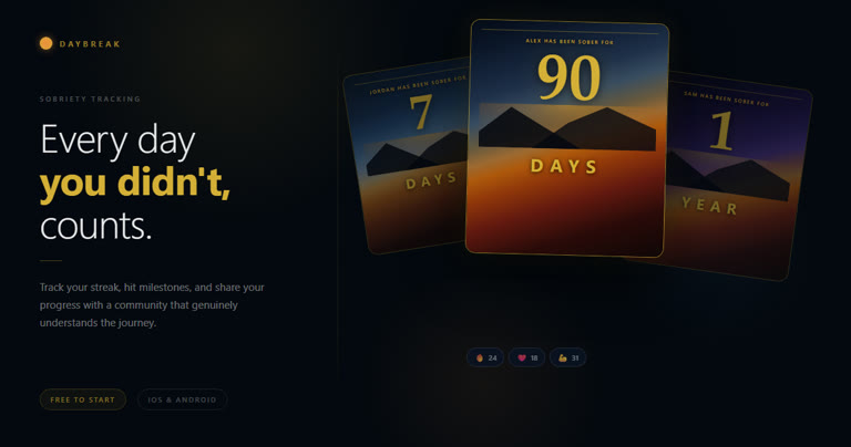 Daybreak: milestone cards for 7 days, 90 days and 1 year